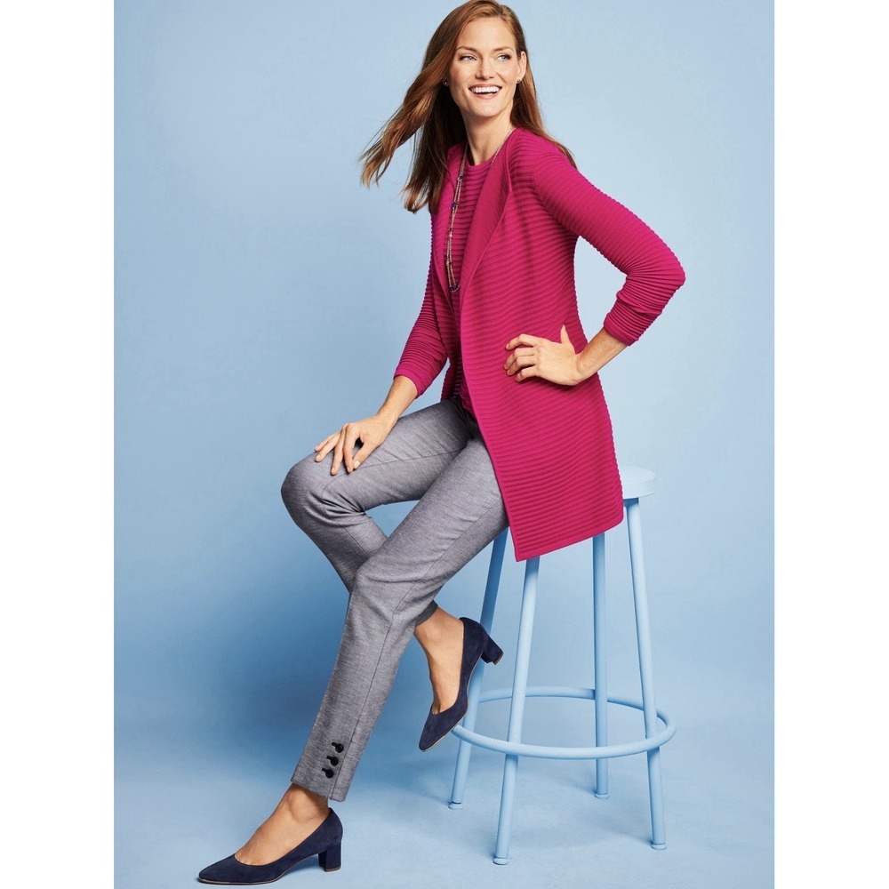 Talbots Women's Pink Modern Ottoman Cardigan Open Front Ribbed Sweater Small Pet